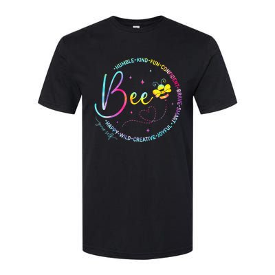 Bee Happy Kind Brave Humble Smart Positive Bumblebee Softstyle CVC T-Shirt