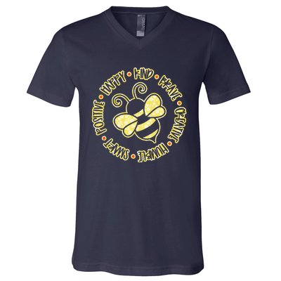 Bee Happy Kind Brave Humble Smart Positive Bumblebee V-Neck T-Shirt