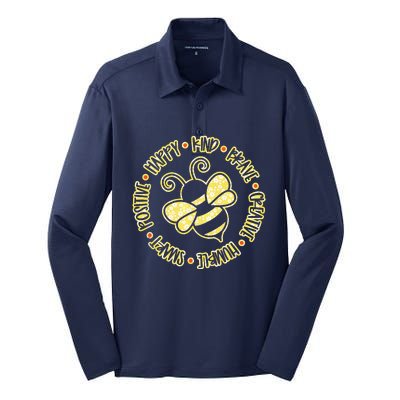 Bee Happy Kind Brave Humble Smart Positive Bumblebee Silk Touch Performance Long Sleeve Polo