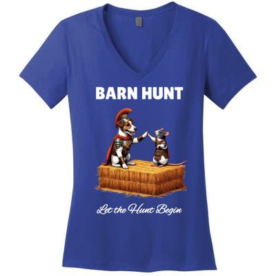 Barn Hunt Lover Cute Warrior Rat And Russell Terrier Dog Gift Women's V-Neck T-Shirt