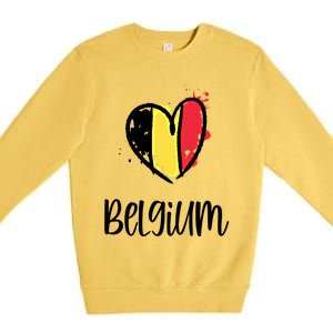 Belgium Heart Line Art Flag Cute Europe Dutch Belgian Gift Premium Crewneck Sweatshirt