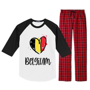 Belgium Heart Line Art Flag Cute Europe Dutch Belgian Gift Raglan Sleeve Pajama Set