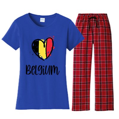 Belgium Heart Line Art Flag Cute Europe Dutch Belgian Gift Women's Flannel Pajama Set