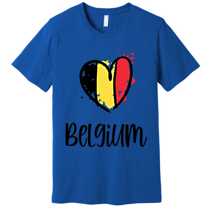 Belgium Heart Line Art Flag Cute Europe Dutch Belgian Gift Premium T-Shirt