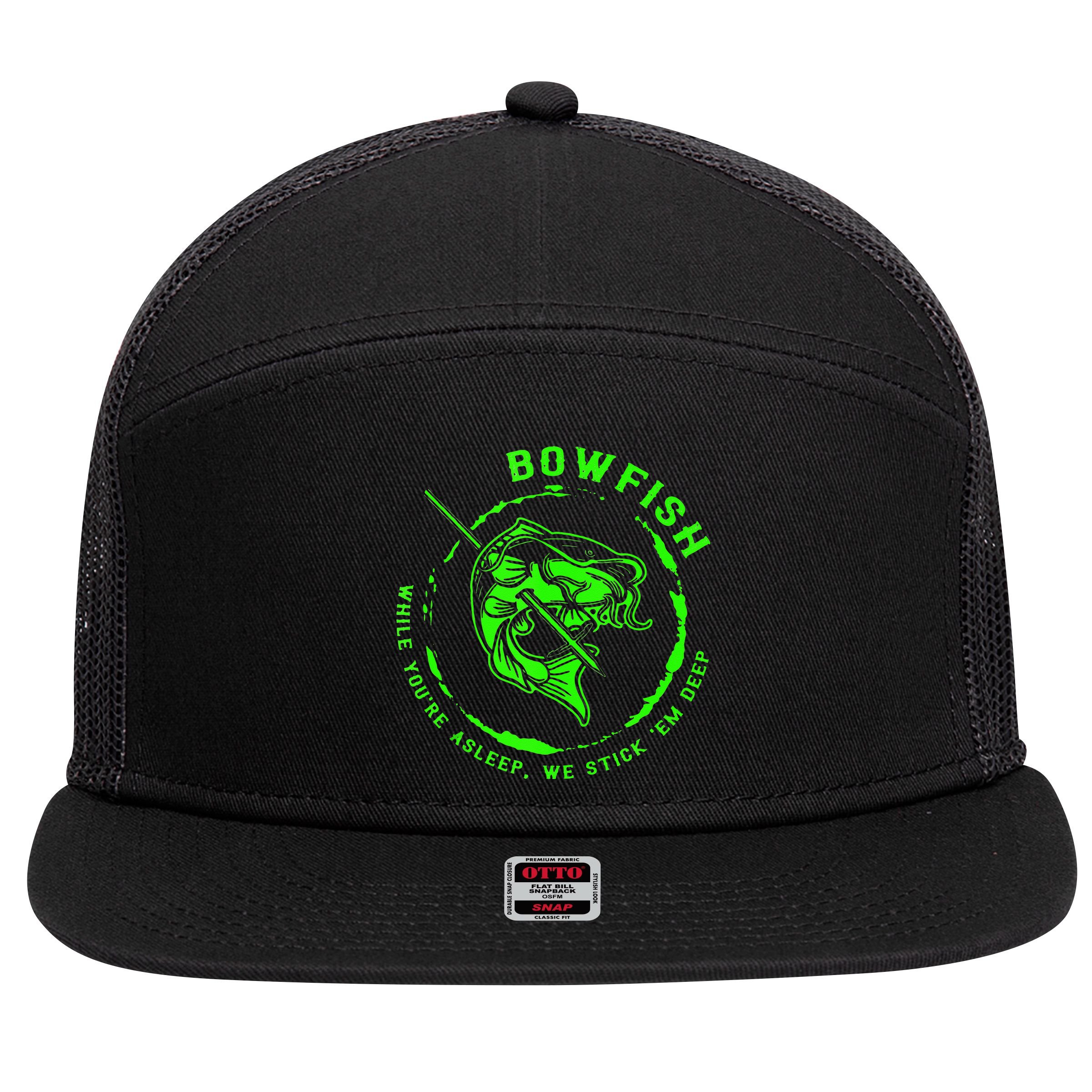 Bowfishing Hunting Lovers Funny 7 Panel Mesh Trucker Snapback Hat