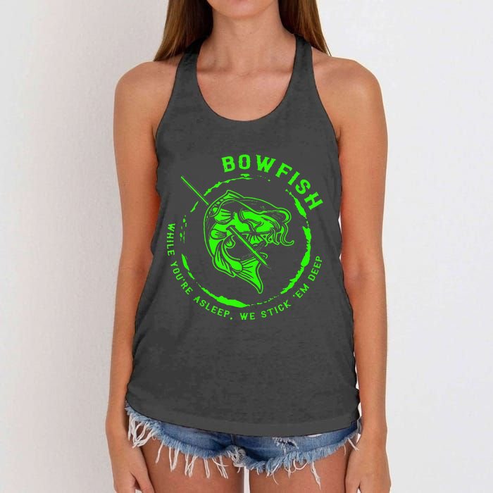 Bowfishing Hunting Lovers Funny Women's Knotted Racerback Tank