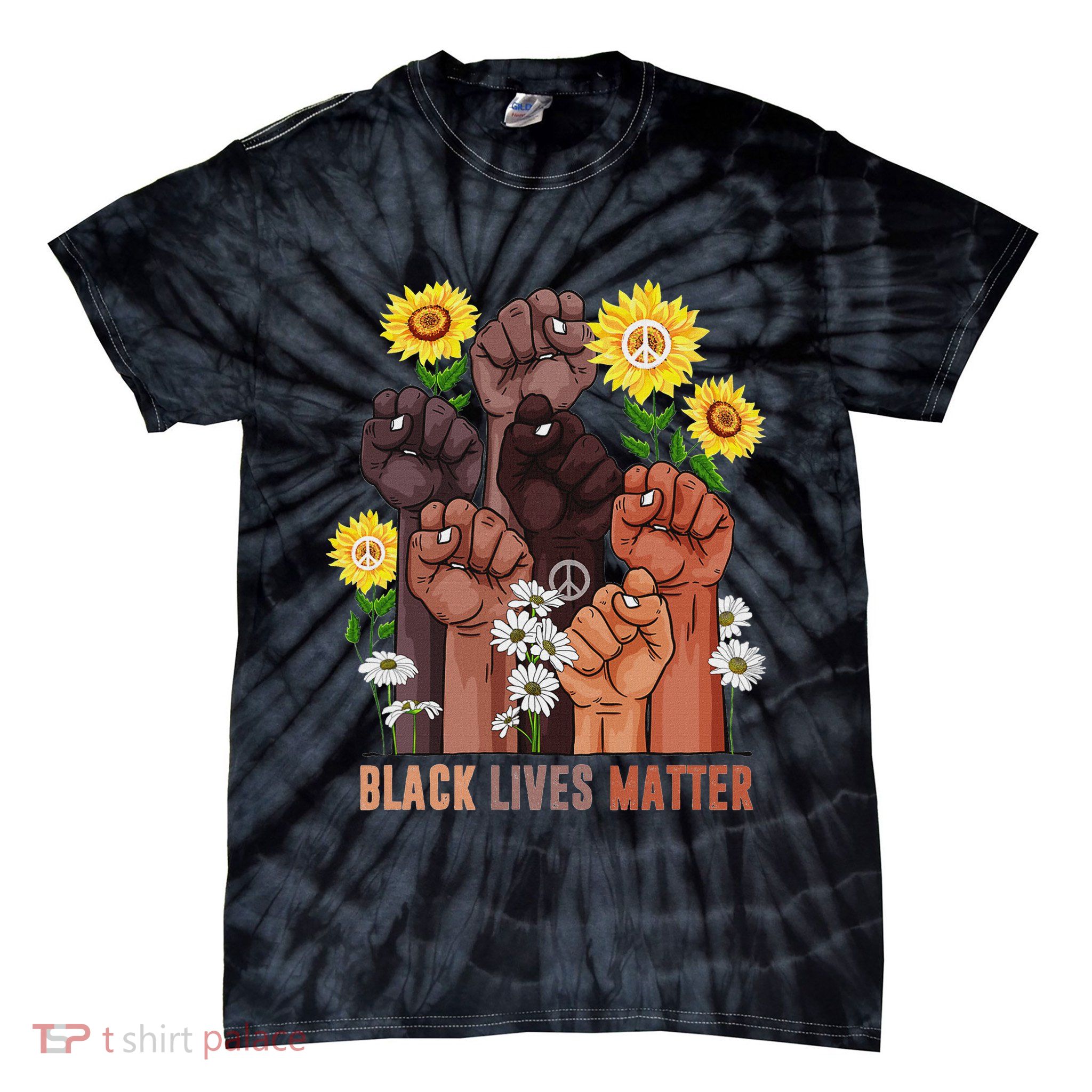 Black History Lives Matter Rise Hand Sunflower Peace African Tie-Dye T-Shirt
