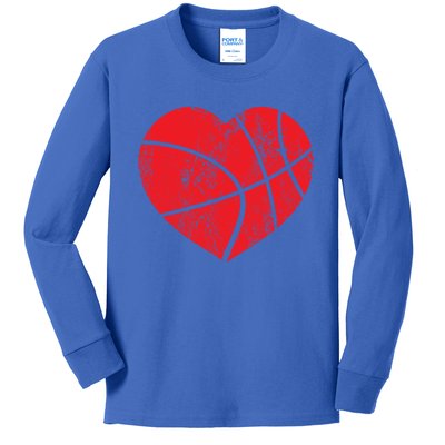 Basketball Heart Love Valentines Day Sport Player Coach Funny Gift Kids Long Sleeve Shirt