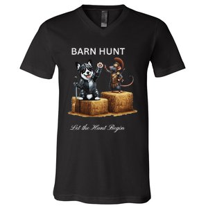 Barn Hunt Lover Warrior Rat And A Black & White Corgi V-Neck T-Shirt