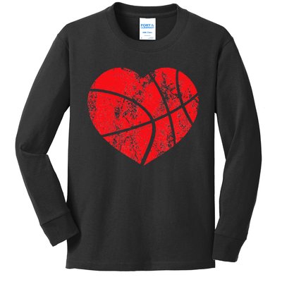 Basketball Heart Love Valentines Day Sport Player Coach Kids Kids Long Sleeve Shirt