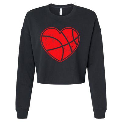 Basketball Heart Love Valentines Day Mom Cropped Pullover Crew