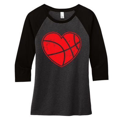 Basketball Heart Love Valentines Day Mom Women's Tri-Blend 3/4-Sleeve Raglan Shirt