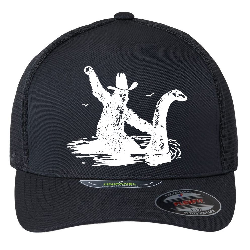 Bigfoot Hilarious Loch Ness Monster Flexfit Unipanel Trucker Cap
