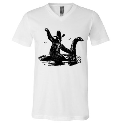Bigfoot Hilarious Loch Ness Monster V-Neck T-Shirt