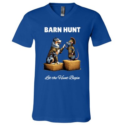 Barn Hunt Lover Cute Warrior Rat And Blue Merle Aussie Dog Gift V-Neck T-Shirt