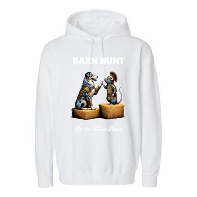 Barn Hunt Lover Cute Warrior Rat And Blue Merle Aussie Dog Gift Garment-Dyed Fleece Hoodie