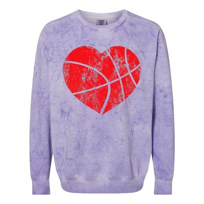 Basketball Heart Love Valentines Day Sport Player Coach Kids Colorblast Crewneck Sweatshirt