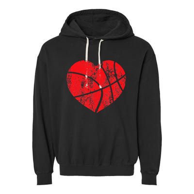 Basketball Heart Love Valentines Day Sport Player Coach Kids Garment-Dyed Fleece Hoodie