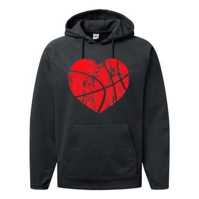 Basketball Heart Love Valentines Day Sport Player Coach Kids Performance Fleece Hoodie