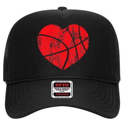 Basketball Heart Love Valentines Day Sport Player Coach Kids High Crown Mesh Back Trucker Hat