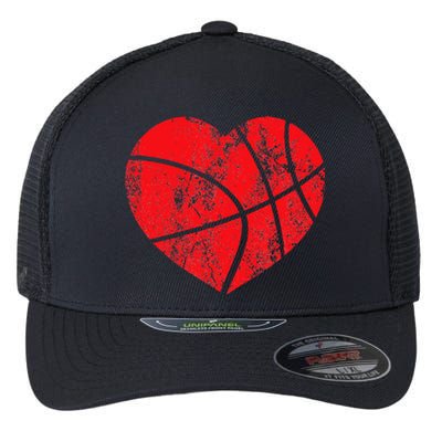 Basketball Heart Love Valentines Day Sport Player Coach Kids Flexfit Unipanel Trucker Cap