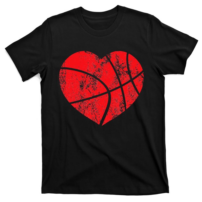 Basketball Heart Love Valentines Day Sport Player Coach Kids T-Shirt