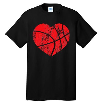 Basketball Heart Love Valentines Day Sport Player Coach Kids Tall T-Shirt