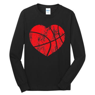 Basketball Heart Love Valentines Day Sport Player Coach Kids Tall Long Sleeve T-Shirt