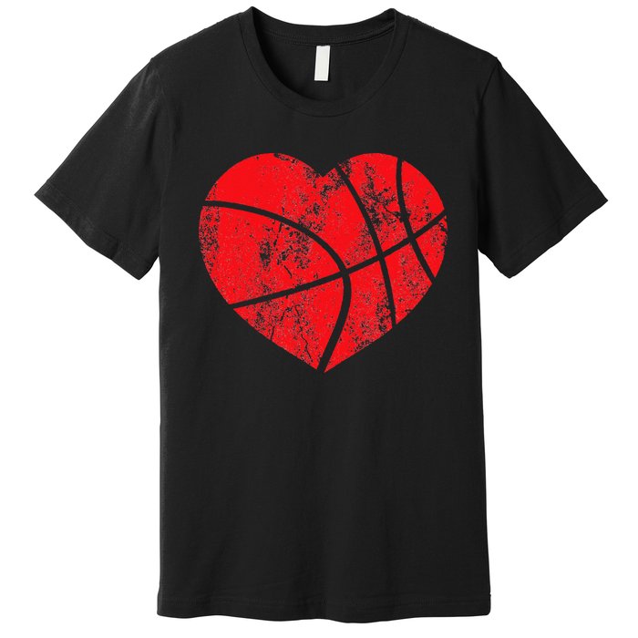 Basketball Heart Love Valentines Day Sport Player Coach Kids Premium T-Shirt