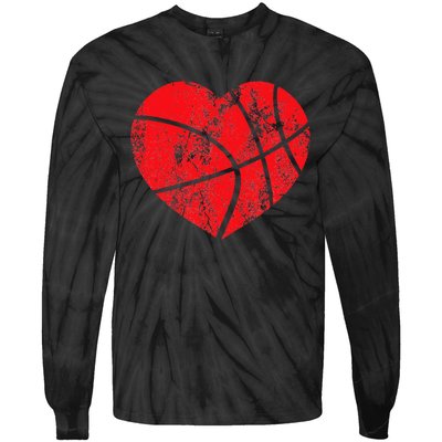 Basketball Heart Love Valentines Day Sport Player Coach Kids Tie-Dye Long Sleeve Shirt