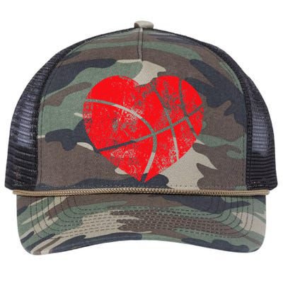 Basketball Heart Love Valentines Day Sport Player Coach Kids Retro Rope Trucker Hat Cap