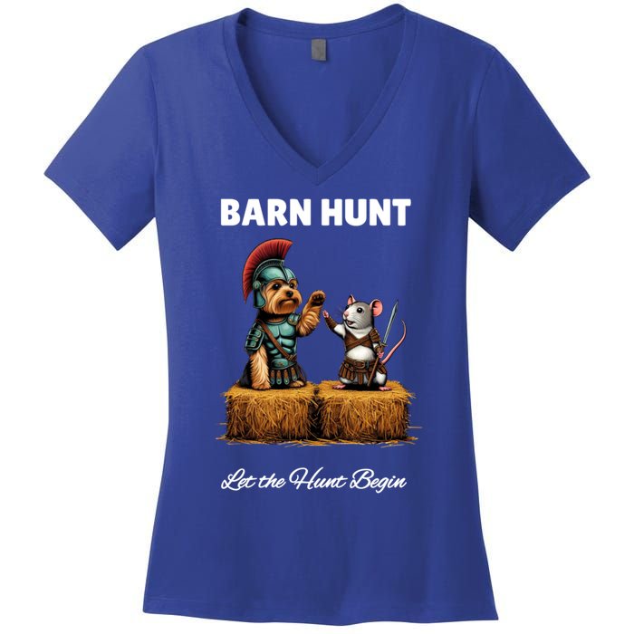 Barn Hunt Lover Cute Warrior Rat And Yorkshire Terrier Dog Gift Women's V-Neck T-Shirt