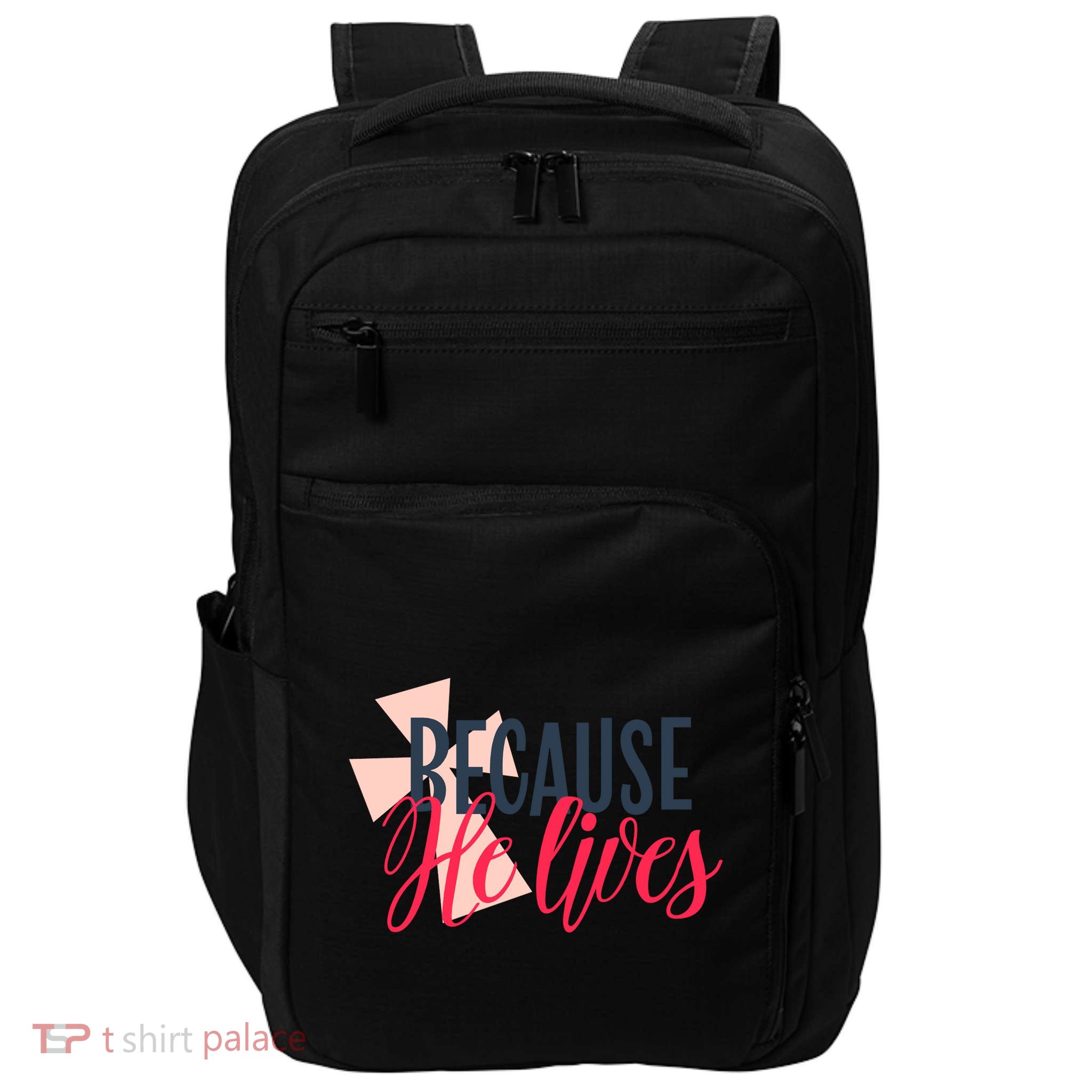 Because He Lives Jesus Cross Impact Tech Backpack