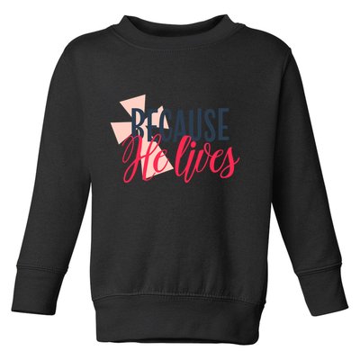 Because He Lives Jesus Cross Toddler Sweatshirt