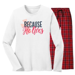 Because He Lives Jesus Cross Women's Long Sleeve Flannel Pajama Set 