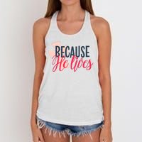 Because He Lives Jesus Cross Women's Knotted Racerback Tank