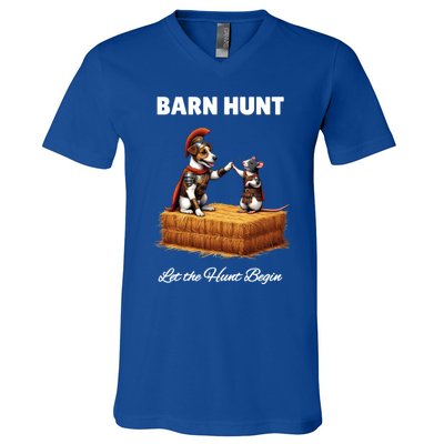 Barn Hunt Lover Cute Warrior Rat And Russell Terrier Dog Cute Gift V-Neck T-Shirt