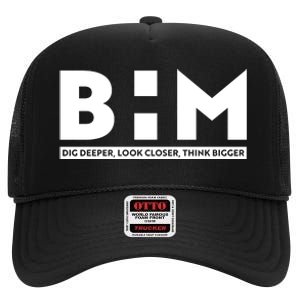 BHM Black History Month Dig Deeper Look Closer Think Bigger High Crown Mesh Back Trucker Hat