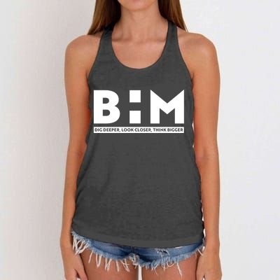 BHM Black History Month Dig Deeper Look Closer Think Bigger Women's Knotted Racerback Tank