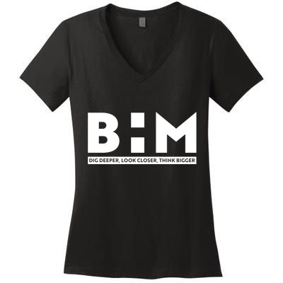 BHM Black History Month Dig Deeper Look Closer Think Bigger Women's V-Neck T-Shirt