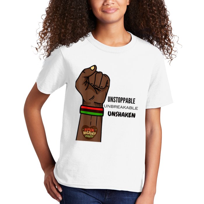 Black History Month Unstoppable Unshaken Unbreakable Kids T-Shirt