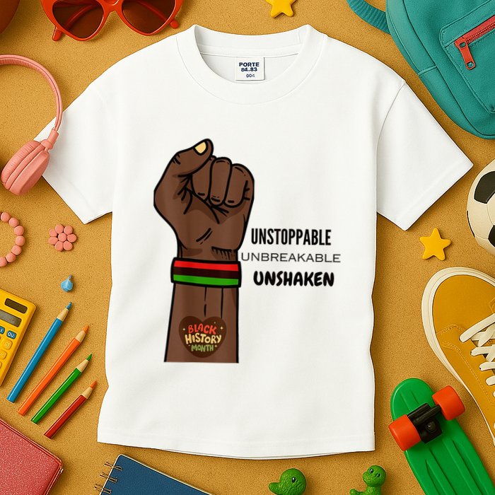 Black History Month Unstoppable Unshaken Unbreakable Kids T-Shirt