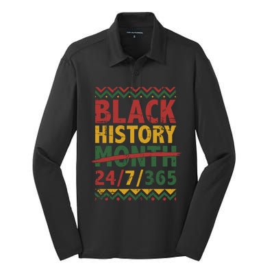 Black History Month 24/7/365 With African Flag Gift Silk Touch Performance Long Sleeve Polo