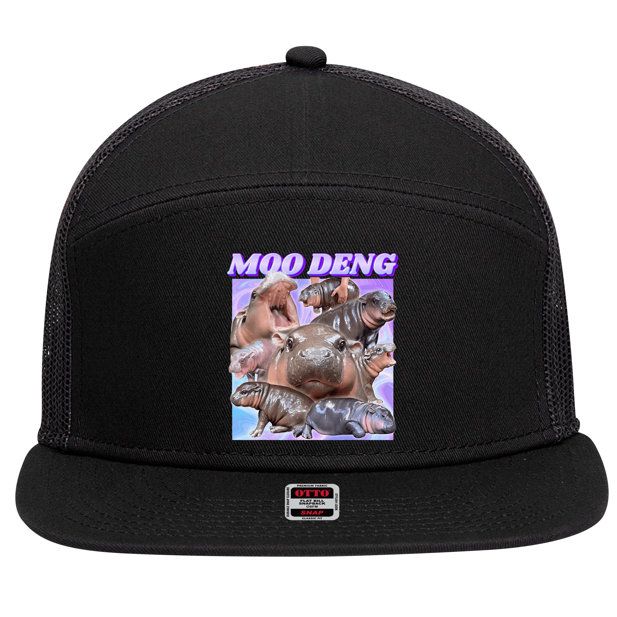 Baby Hippo Moo Deng 7 Panel Mesh Trucker Snapback Hat