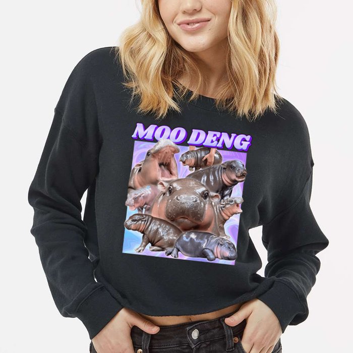 Baby Hippo Moo Deng Cropped Pullover Crew