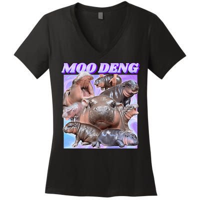 Baby Hippo Moo Deng Women's V-Neck T-Shirt