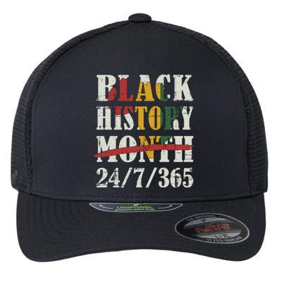 Black History Month 24/7/365 With African Map Flag Meaningful Gift Flexfit Unipanel Trucker Cap