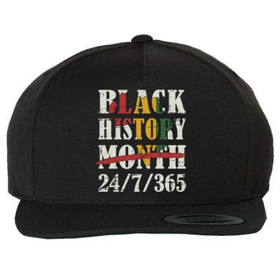 Black History Month 24/7/365 With African Map Flag Meaningful Gift Wool Snapback Cap