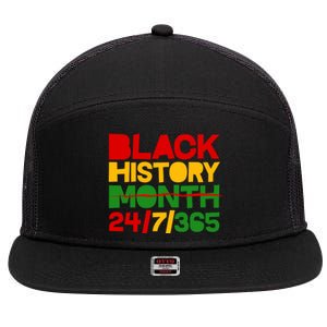 Black History Month 24 7 365 7 Panel Mesh Trucker Snapback Hat