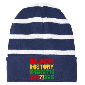 Black History Month 24 7 365 Striped Beanie with Solid Band